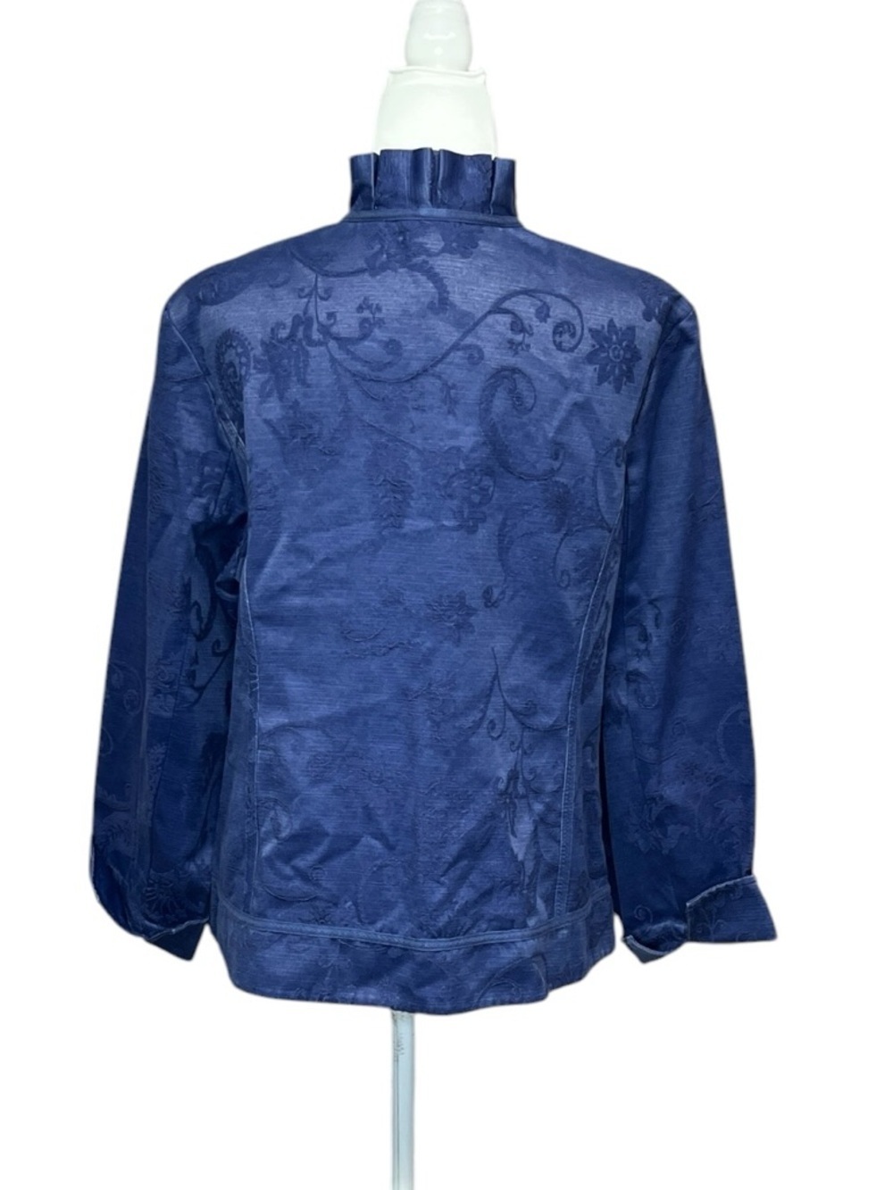 Chicos Subtle Jacquard Rory Ruffled Jacket Blue - Picture 3 of 5